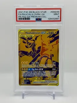 PSA 9 Pikachu & Zekrom GX Tag Team SM248 Promo Sun & Moon Pokemon 2021 - Image 1