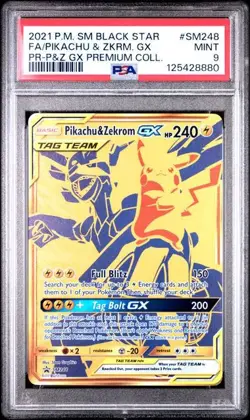 PSA 9 Pikachu & Zekrom GX Tag Team SM248 Promo Sun & Moon Pokemon 2021 - Image 1