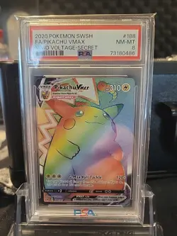 PSA 8 Pokemon Pikachu VMAX 188/185 Vivid Voltage 2020 Secret Rainbow Rare Card - Image 1