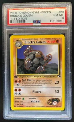 2000 Pokemon Gym Heroes 1st Edition Brock's Golem #20/132 PSA 8 - Image 1