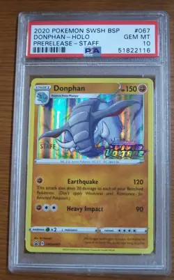 Pokemon SWSH Vivid Voltage Prerelease Staff Holo Donphan #067 PSA 10 GEM MINT - Image 1
