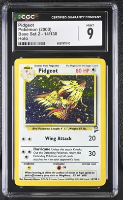 CGC 9 MINT Pidgeot 2000 Base Set 2 14/130 Holo SWIRL Pokemon Card - Image 1