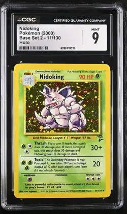CGC 9 MINT Nidoking 2000 Base Set 2 11/130 Holo SWIRL Pokemon Card - Image 1