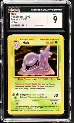 CGC 9 MINT Muk 1999 Fossil 13/62 Holo Pokemon Card - Image 1