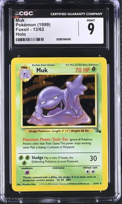 CGC 9 MINT Muk 1999 Fossil 13/62 Holo Pokemon Card - Image 1