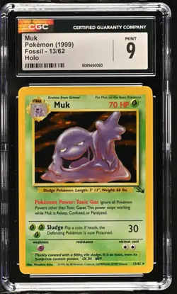 CGC 9 MINT Muk 1999 Fossil 13/62 Holo Pokemon Card - Image 1
