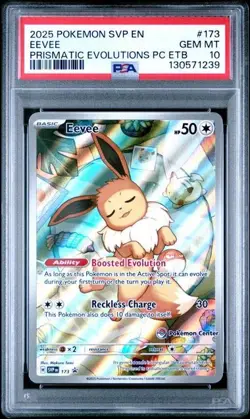 2025 POKEMON PRISMATIC EVOLUTIONS POKEMON CENTER ETB PROMO SVP #173 EEVEE PSA 10 - Image 1