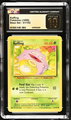Cert # Ends 42069 1999 Pokemon Base Set Koffing Unlimited CGC Pristine 10 Rare - Image 1