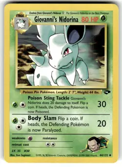 Pokemon TCG Giovanni's Nidorina 44/132 Unlimited Uncommon Gym Challenge NM - Image 1