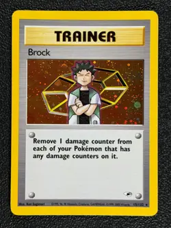 Brock 15/132 HOLO Gym Heroes Series RARE POKEMON TRAINER CARD 1999-2000 - LP - Image 1