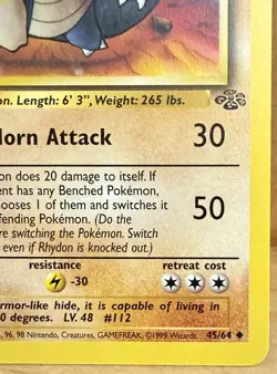 Rhydon 45/64 Jungle Set 1st Edition 1999 Vintage Pokemon TCG - Image 5