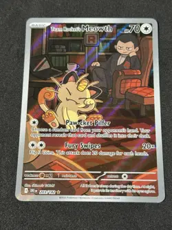 Pokemon Destined Rivals DRI EN Team Rockets Meowth 203/182 Illustration Rare NM - Image 1