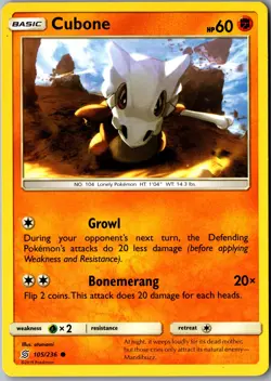 Cubone 105/236 Common SM - Unified Minds LP Pokemon Card - Image 1