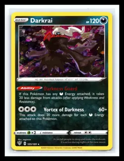 💥 Darkrai 105/189 Holo Darkness Ablaze Pokemon Card 2020 - Image 1