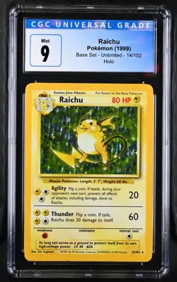 CGC 9 Raichu Base Set 14/102 Holo 1999 Unlimited Pokemon - Image 1