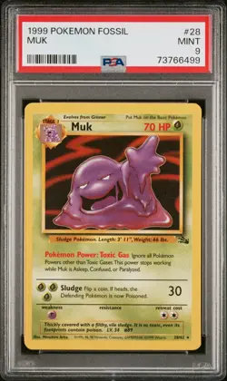 Pokemon TCG Muk Fossil 28 Regular Unlimited Rare 1999 PSA 9 MINT - Image 1