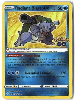 Radiant Blastoise ⭐ 018/078 Holo Radiant Rare Pokemon GO 2022 Pokemon NM - Image 1