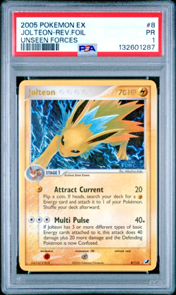 PSA 1 PR 2005 Pokemon EX Unseen Forces Jolteon REVERSE Holo Foil Rare 8/115 - Image 1