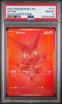 VICTINI #171 BLACK WHITE RARE BWR 2025 POKEMON BLK EN BLACK BOLT PSA 8 - Image 1