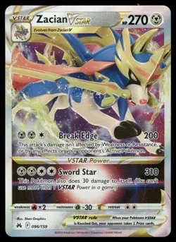 Pokemon Cards Zacian VSTAR 096/159 Crown Zenith Holo Rare VSTAR NM - Image 1