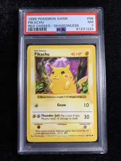 Red Cheeks Shadowless Pikachu 58/102 - Base Set Pokemon English - PSA 7 - NM - Image 1
