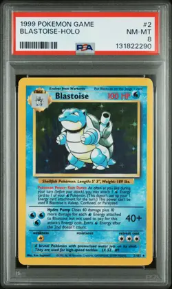 1999 POKEMON BASE SET UNLIMITED #2 BLASTOISE-HOLO PSA 8 - Image 1