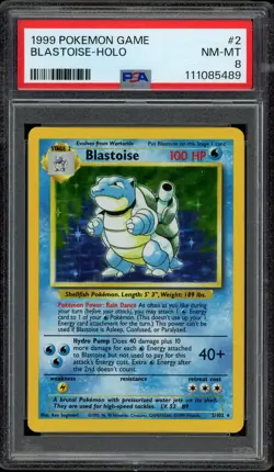 Pokemon PSA 8 Base Set Blastoise 2/102 Holo Rare Unlimited 1999 Near Mint - Image 1