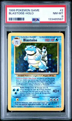 1999 POKEMON BASE SET UNLIMITED #2 BLASTOISE-HOLO PSA 8 - Image 1