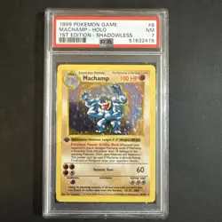 1999 Pokemon TCG Machamp Holo Rare 1st Edition Shadowless Base Set 8/102 PSA 7 - Image 1