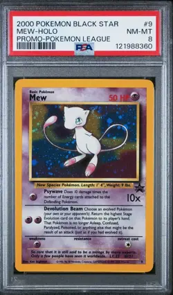 2000 POKEMON PROMO BLACK STAR POKEMON LEAGUE #9 MEW-HOLO PSA 8 - Image 1