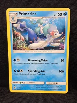 POKEMON TCG Primarina 41/149 Water Web Non HOLO Rare Sun and Moon Base Card NM - Image 1