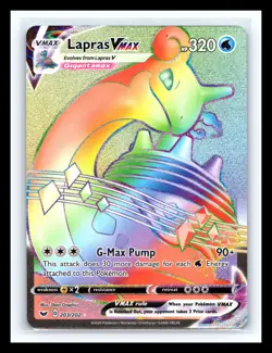 💥 Pokemon Lapras VMAX Sword & Shield Base Set 203/202 Rainbow Secret Rare Holo - Image 1