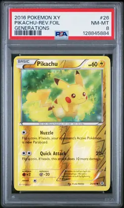 2016 POKEMON XY GENERATIONS #26 PIKACHU-REVERSE FOIL PSA 8 - Image 1