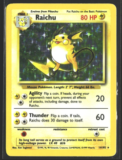 1999 Pokemon TCG Raichu Base Set 14/102 Holo Rare English Vintage Genuine - Image 1