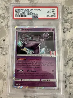 2021 POKEMON INDONESIAN SM PROMO KFC CHAKI KIDS MEAL #184 MEWTWO-HOLO PSA 10 - Image 1