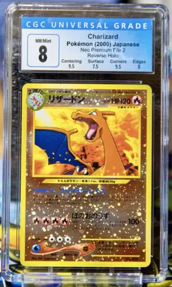 2000 Pokemon JP Neo Premium File 2 Reverse Holo #006 Charizard CGC NM MINT 8 - Image 1