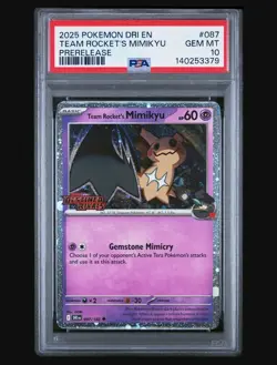2025 POKEMON DRI EN-DESTINED RIVALS PRERELEASE #087 TEAM ROCKET'S MIMIKYU PSA 10 - Image 1