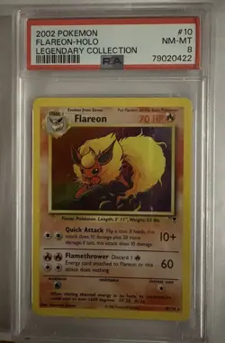 POKEMON CARD 2002 FLAREON HOLO LEGENDARY COLLECTION #10 GRADED PSA 8 - Image 1