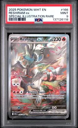 2025 POKEMON WHT EN-WHITE FLARE SPECIAL ILLUSTRATION RARE #166 RESHIRAM EX PSA 9 - Image 1