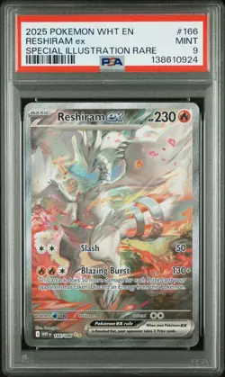 2025 POKEMON WHT EN-WHITE FLARE SPECIAL ILLUSTRATION RARE #166 RESHIRAM EX PSA 9 - Image 1