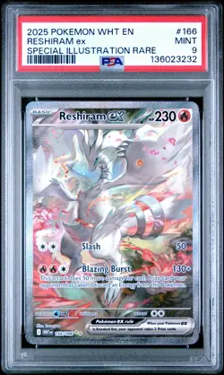 2025 POKEMON WHT EN-WHITE FLARE SPECIAL ILLUSTRATION RARE #166 RESHIRAM EX PSA 9 - Image 1