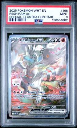 2025 POKEMON WHT EN-WHITE FLARE SPECIAL ILLUSTRATION RARE #166 RESHIRAM EX PSA 9 - Image 1