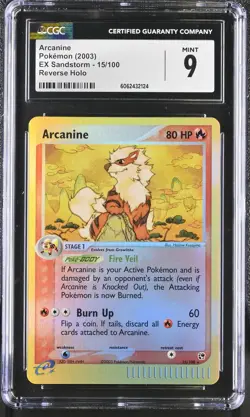 CGC 9 MINT Arcanine 2003 EX Sandstorm 15/100 Reverse Holo Pokemon Card - Image 1