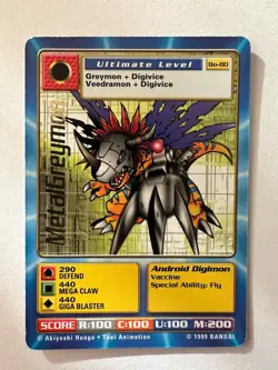 MetalGreymon Bo-80 Gold Name Text Digimon Card Bandai 1999 - Image 1