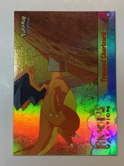 1999 Topps Pokemon Movie #51 Trapped Charizard Rainbow Foil Blue Logo - Image 1