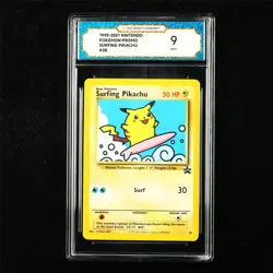 TQG 9 MINT 1995-2001 Pokemon ENG Surfing Pikachu #28 Promo - Image 1