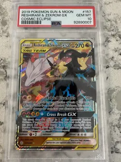 Pokemon Reshiram & Zekrom GX 157/236 Cosmic Eclipse 157 Tag Team GEM MINT PSA 10 - Image 1
