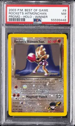 2003 POKEMON BEST OF GAME PROMO WINNER #9 ROCKET'S HITMONCHAN-REVERSE FOIL PSA 7 - Image 1