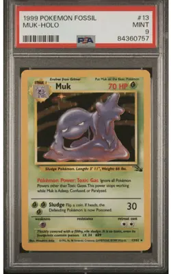 Pokemon TCG Muk Fossil 13 Holo Unlimited Holo Rare PSA 9 - Image 1