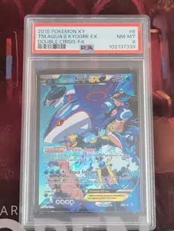 2015 POKEMON XY DOUBLE CRISIS #6 TM. AQUA'S KYOGRE EX DOUBLE CRISIS-FA PSA 8 - Image 1